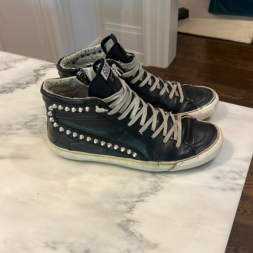 Golden Goose Black High-Top Sneakers with Silver Accents